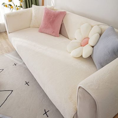 vctops Faux Fur Sofa Cover Soft Shaggy Plush Sectional Couch Covers for Winter, Non Slip Sofa Slipcover Furniture Cover for Dogs Cats Pet Love Seat Recliner Cover, Only 1 Piece (Cream,27"x59")