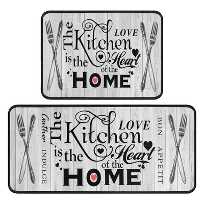 2 Piece Farmhouse Kitchen Rug Set, Home Kitchen Sink Rugs and Mats Non Skid Washable Absorbent Microfiber Rustic Kitchen Floor Decor Carpet 17" x 47"+17" x 30" Tapetes para Cocina