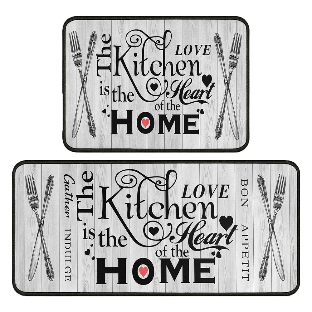 2 Piece Farmhouse Kitchen Rug Set, Home Kitchen Sink Rugs and Mats Non Skid Washable Absorbent Microfiber Rustic Kitchen Floor Decor Carpet 17" x 47"+17" x 30" Tapetes para Cocina