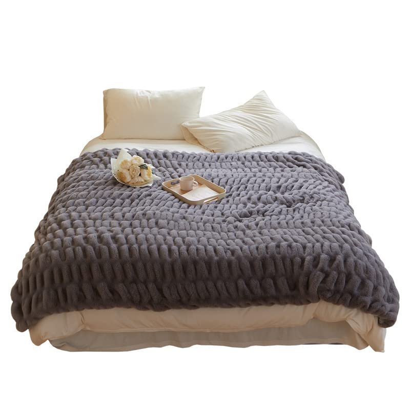 AOPPLSOT Grey Throw Blankets, Faux Fur Heavy Plush Blanket, Throw Blankets for Couch Und Bed, Super Soft Cozy Microfiber Blanket,Grey,150 * 200cm