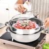 2-Tier Stainless Steel Steamer, 11-Inch Multi-Layer Boiler Pot with Handles on Both Sides, Cookware Pot with Tempered Glass Lid, Work with Gas, Electric, Grill Stove Top, Dishwasher Safe view 2