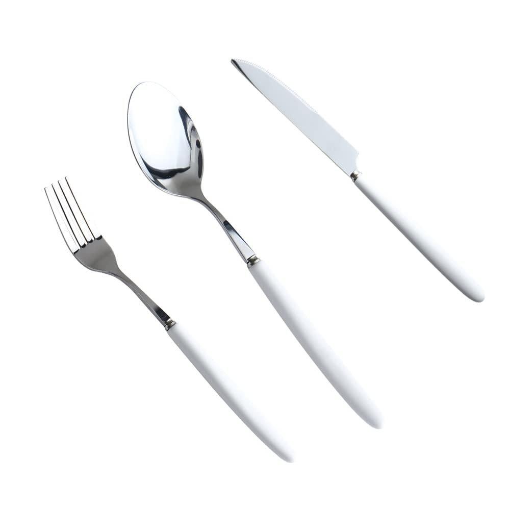White Silverware Set for 16 Cutlery Sets With Ceramic Handle Stainless Steel Flatware Sets Include Knifes Forks and Spoons Delicate Durable Home Kitchen Restaurant Hotel Tableware Utensils