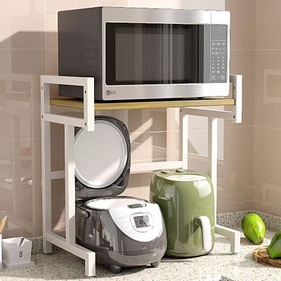 Microwave Oven Rack, Rice Cooker Rack Home Double Multifunctional Desktop Storage Rack Kitchen Supplies Organizer Spice Rack Storage Rack LYWY (Color : White, Size : 50X36X60CM)