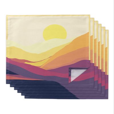 Kitchen Cloth Napkins 6 Pack Reusable Dinner Napkins Sunset Mountain Yellow Beautiful Abstract Painting Polyester Soft Smooth Fabric Table Napkin for Wedding Banquet Party Decoration (20x20 Inches)