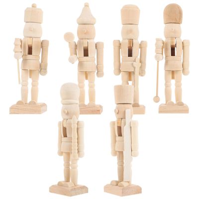 DECHOUS 6Pcs Unfinished Wooden Christmas Nutcrackers to Paint - 5 Inch Small Paintable Nutcracker Figures Ornaments Christmas Decor Holiday Crafts