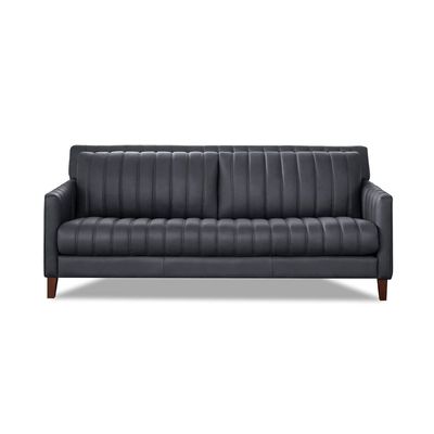 Hydeline Ennis Sueded Top Grain Leather Sofa Couch, 84", Midnight Gray, Feather Down, Memory Foam and Springs Seating