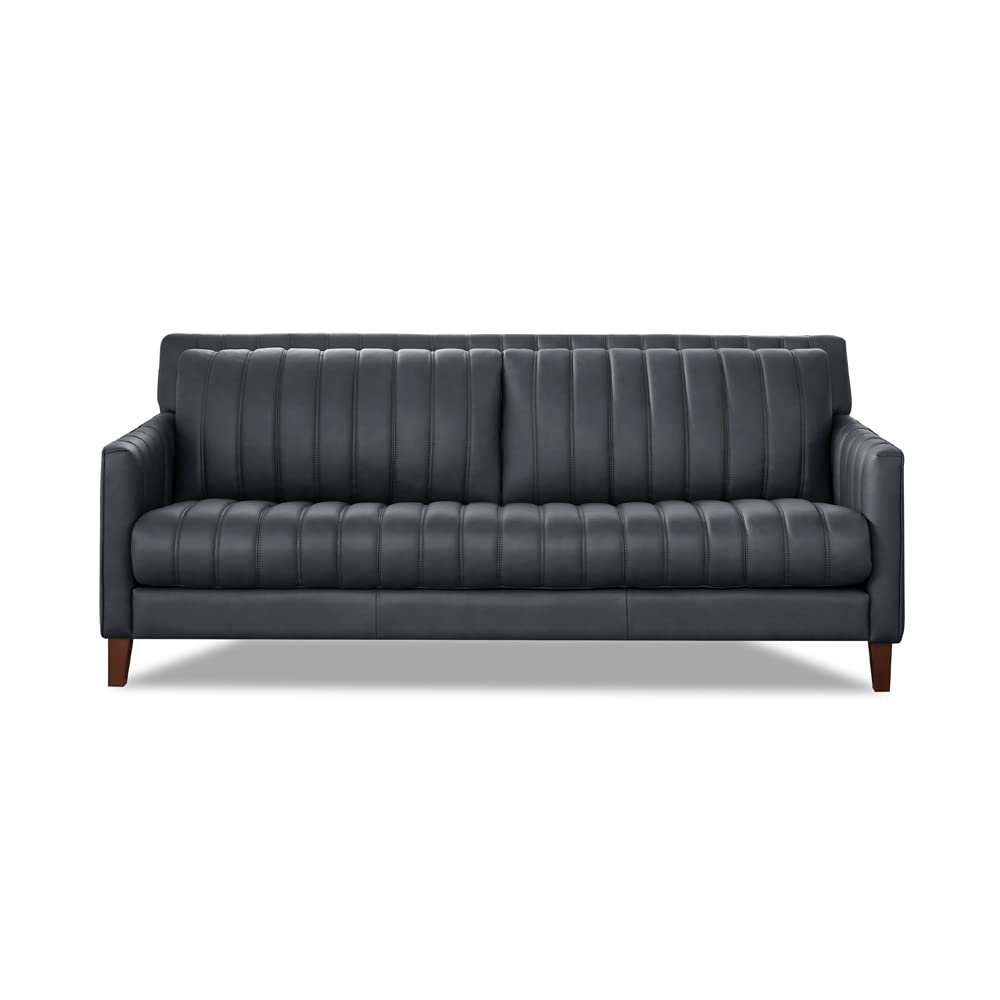 Hydeline Ennis Sueded Top Grain Leather Sofa Couch, 84", Midnight Gray, Feather Down, Memory Foam and Springs Seating
