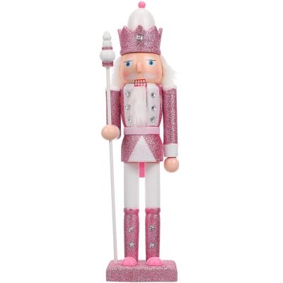 DECHOUS Pink Nutcracker Figurine Christmas Decor 12 Inch Wooden Nutcracker King Pink Glitter Christmas Soldier Figures for Xmas Table Shelves Fireplace Festive