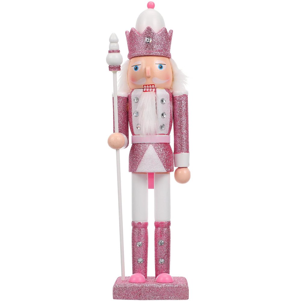 DECHOUS Pink Nutcracker Figurine Christmas Decor 12 Inch Wooden Nutcracker King Pink Glitter Christmas Soldier Figures for Xmas Table Shelves Fireplace Festive