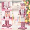 DECHOUS Pink Nutcracker Figurine Christmas Decor 12 Inch Wooden Nutcracker King Pink Glitter Christmas Soldier Figures for Xmas Table Shelves Fireplace Festive view 3