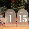 ORGANTEAM Wedding Table Numbers 1-15, Acrylic Arch Signs with Natural Wood Stands Holders, Rustic Table Decor for Reception & Parties (Frosted White) view 1