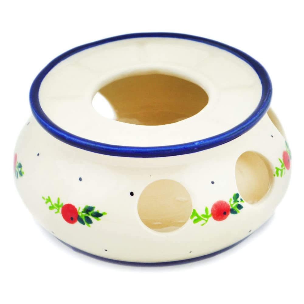 Polmedia Polish Pottery Heater - Redberry Garden Pattern Handmade in Boleslawiec Poland + Certificate of Authenticity