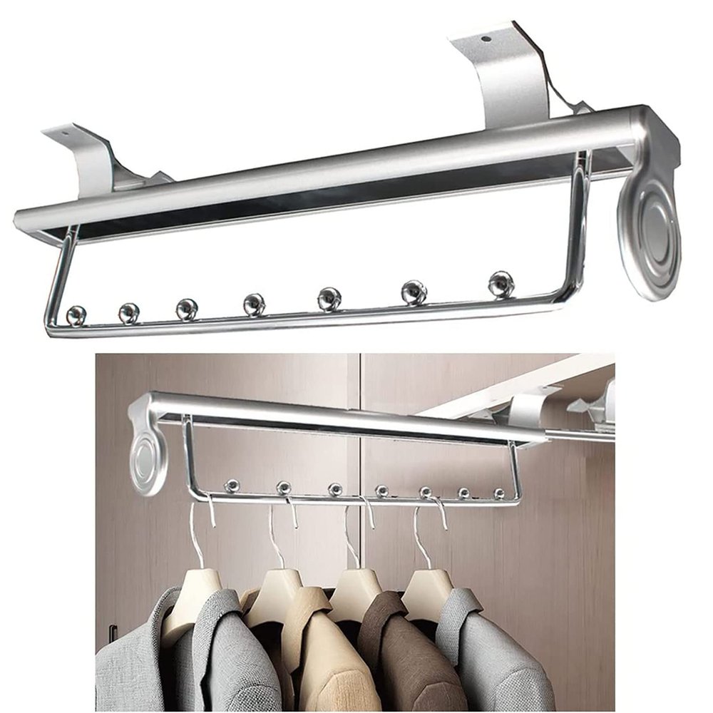 DONGYUE Metal Closet Valet Rod, Pull Out Closet Rod Retractable Adjustable Wardrobe Clothing Rail Wardrobe Hanger Rack Bar, Heavy Duty Extendable Valet Rod.Top Mount8 Sizes (Size : 35cm/13.7in)