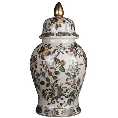 Traditional Temple Ginger Jar Vase Blue and White Floral Temple Ginger Jar Vase Chinamingstyle Antique Ceramic Flower Vases for Home Decor Living Room Office-A H37xd17cm