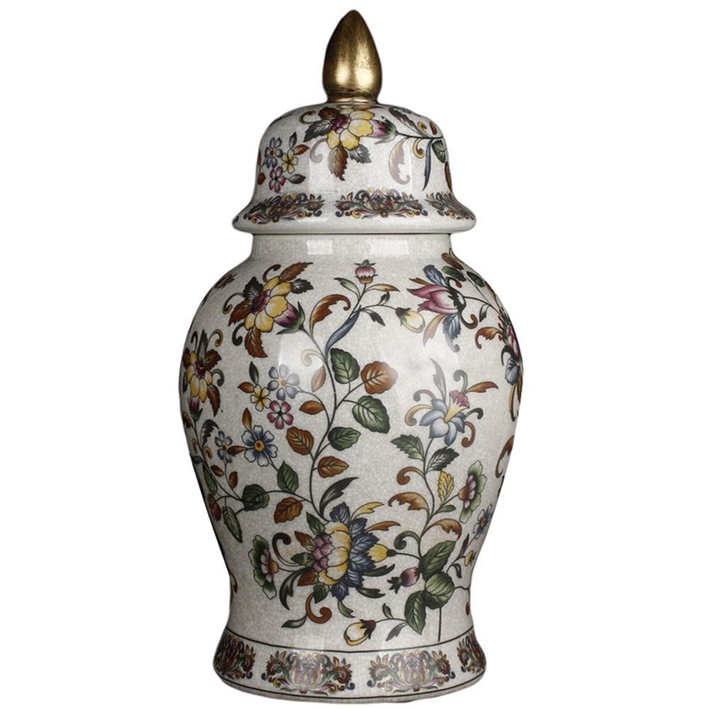 Traditional Temple Ginger Jar Vase Blue and White Floral Temple Ginger Jar Vase Chinamingstyle Antique Ceramic Flower Vases for Home Decor Living Room Office-A H37xd17cm