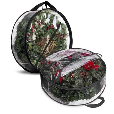 ProPik Christmas Wreath Storage Bag 36" - 2 Pack Clear Christmas Wreath Storage Container- Garland Holiday Artificial Wreath Storage Holder - Water Proof Transparent PVC (36 Inch, Black)