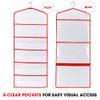 Primode Gift Bag and Tissue Paper Storage, Hanging Organizer with Multiple Front and Back Pockets Double Sided, Organize Gift Wrap and Paper Bags 38 x 16 Inch (Red) view 2