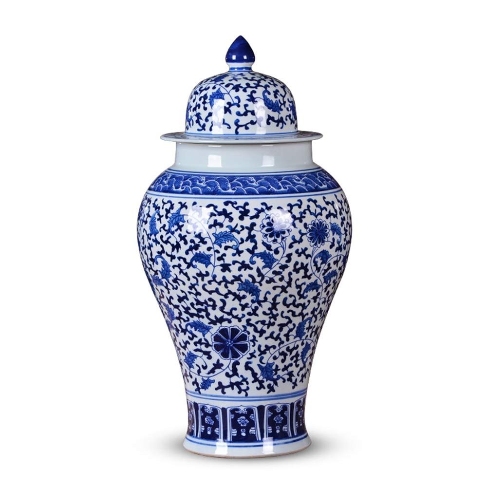 Ancient Blue and White Temple Jar Antique Traditional Temple Ginger Jar Vase Ceramic Vases Chinamingstyle Floral Temple Ginger Jar Vase Table Centerpieces Vase-E D28xh53cm