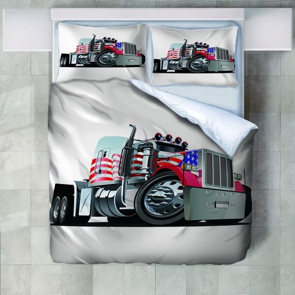Roadchoice Truck Head Duvet Cover Queen Set,American Flag Graffiti Comforter Cover 3PCS for Boys Girls,Truck Decor 1 Duvet Cover with 2 Pillowcase