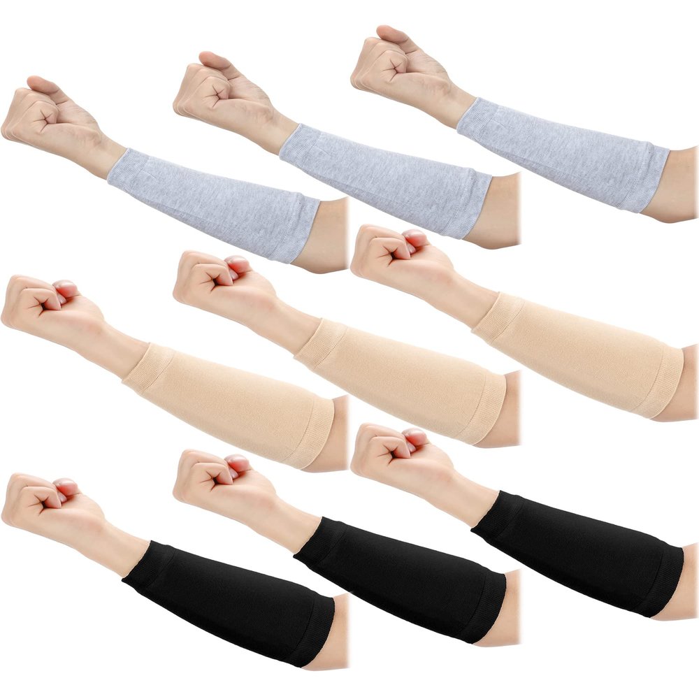 Janmercy 9 Pairs Arm Protectors for Thin Skin and Bruising Arm Guards Elderly Protective Sleeves for Gardener Working(Black, Gray, Beige)