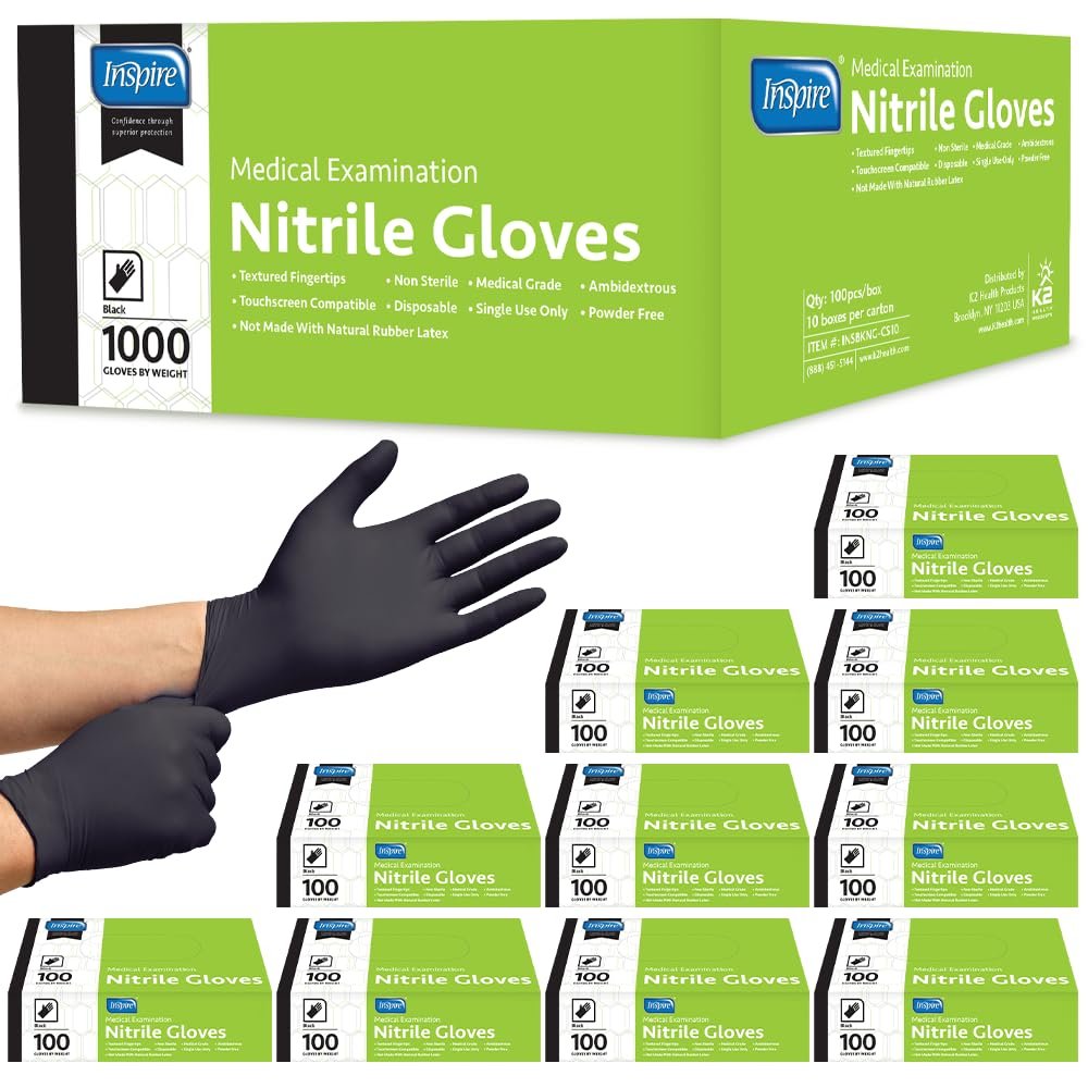 Inspire Black Nitrile Gloves | THE ORIGINAL Quality Black Gloves Disposable Latex Free | 4.5 Cooking (Nitrile, Large)