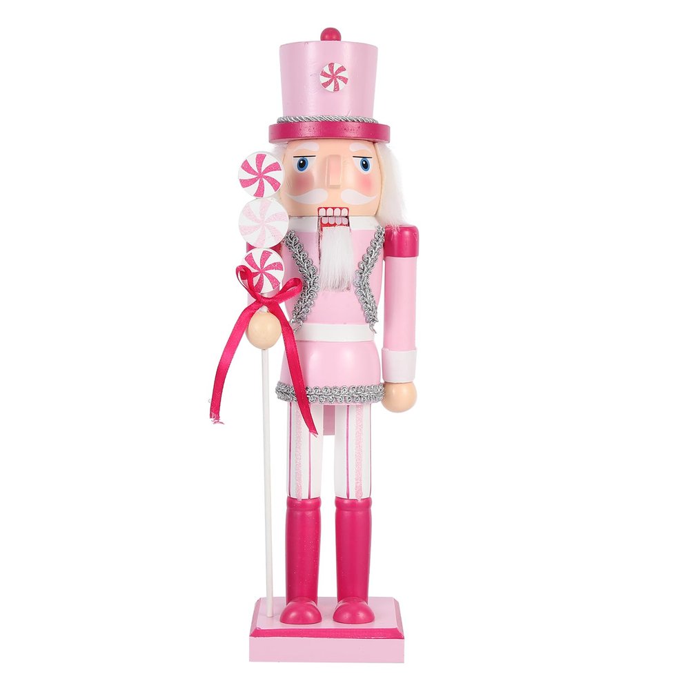 PRETYZOOM Nutcracker Figures 14In Christmas Nutcracker Ornaments Pink Traditional Wooden Ornaments Puppet Toys for Christmas Valentines Day Party