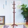 MNBCVT Clothes hangersFree Standing Coat Rack,9 Hooks Wooden Coat and Hat Hanger Stand,Entryway Hall Tree Coat Stand with Solid Wood for Coat Hat Clothes Scarves Handbags-Rice White 45x45x185cm view 2