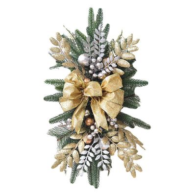 Artificial Christmas Teardrop Swags Xmas Staircase Decoration Winter Teardrop Holiday Swag Christmas Wreaths Christmas Simulation Garland Hanging Pendant for Front Door Holiday Ornaments (1PCS, F)