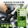 Inspire HEAVY DUTY 6Mil ORIGINAL Quality Stretch Nitrile Gloves Black Disposable Latex Free | Food, Industrial, Mechanic Tattoo (6Mil Black, Large) view 2