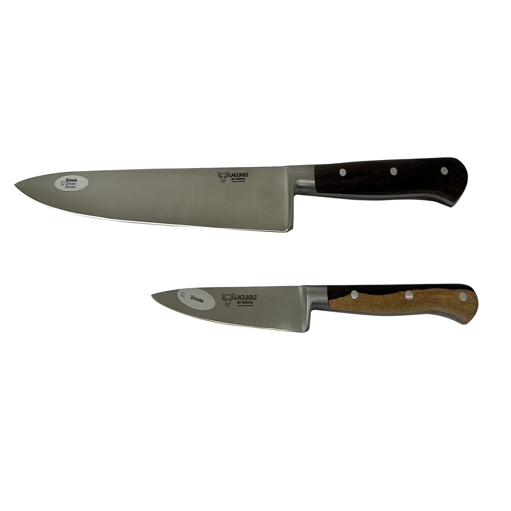 Laguiole en Aubrac Professional Stainless Fully Forged Steel Made In France Essential 2-Piece Premium Kitchen Knife Set With Ziricote Handles