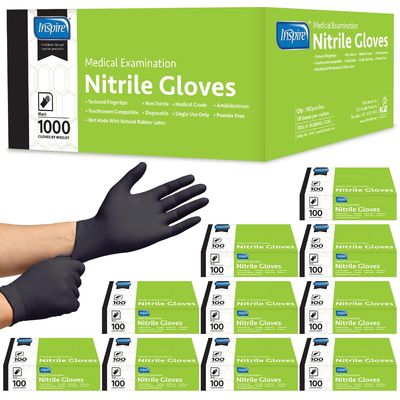 Inspire Black Nitrile Gloves | THE ORIGINAL Quality Black Gloves Disposable Latex Free | 4.5 Cooking (Nitrile, Medium)