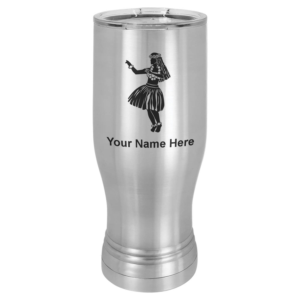 LaserGram 14oz Vacuum Insulated Pilsner Mug, Hula Dancer Woman, Personalized Engraving Included (Stainless Steel)