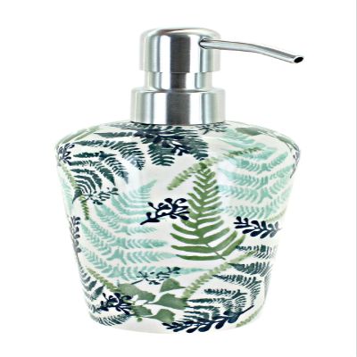 Blue Rose Polish Pottery - Green Woodland Fern Soap Dispenser - 6.75" Tall - Hand-Painted Polish Pottery Ceramic Bathroom Accessory