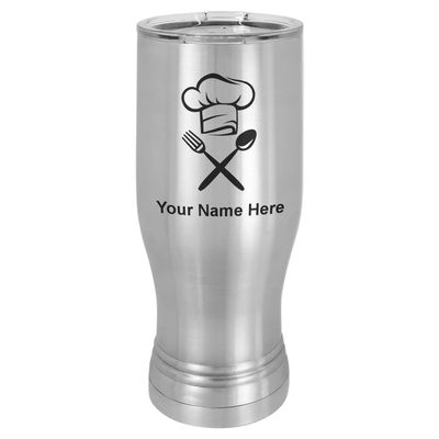 LaserGram 14oz Vacuum Insulated Pilsner Mug, Chef Hat, Personalized Engraving Included (Stainless Steel)