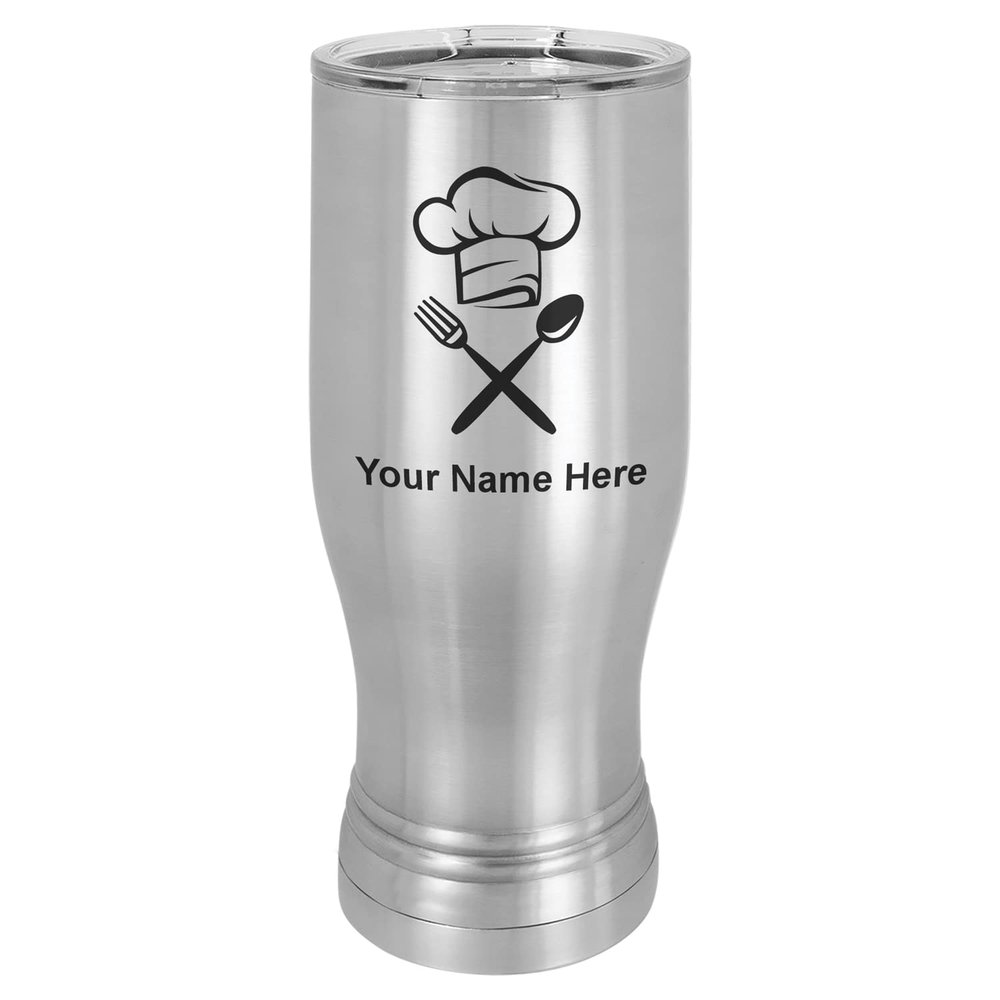 LaserGram 14oz Vacuum Insulated Pilsner Mug, Chef Hat, Personalized Engraving Included (Stainless Steel)