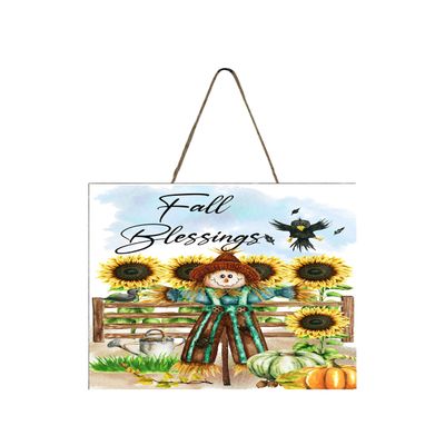 Fall Blessings Scarecrow Wood Mini Sign 5" x 5"