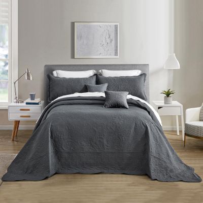 Blythease Oversized King Bedspread, Ultrasonic Lightweight Bedding Cover, Paisley Pattern, Reversible, 5 Piece, 100% Microfiber, Dark Grey