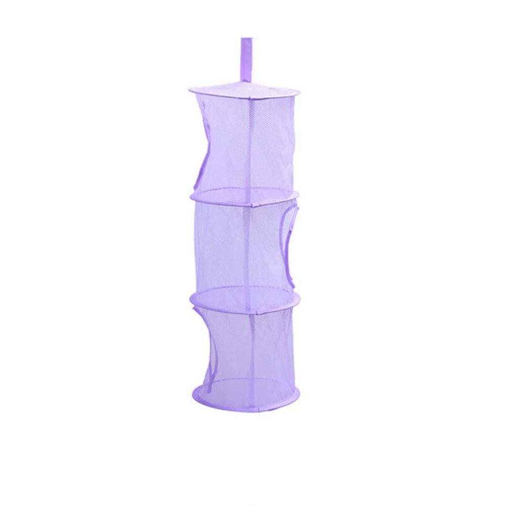 Zerodeko Stuffed Animals Stuffed Animal Storage Mesh Hanging Storage Space Saver Bags Organizer Foldable Organizer 3 Compartments Net Basket for Room Bathroom Purple Animals