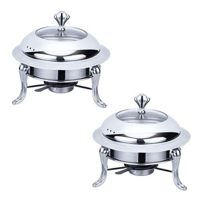 YIEOTM Stainless Steel Chafing Dish Buffet Set, 2 Packed Full Size Round Catering Warmer Set with Glass Lid & Holder for Weddings Parties Banquets Catering Events/Silver / 24cm