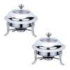 YIEOTM Stainless Steel Chafing Dish Buffet Set, 2 Packed Full Size Round Catering Warmer Set with Glass Lid & Holder for Weddings Parties Banquets Catering Events/Silver / 24cm view 1