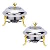 YIEOTM Stainless Steel Chafing Dish Buffet Set, 2 Packed Full Size Round Catering Warmer Set with Glass Lid & Holder for Weddings Parties Banquets Catering Events/Gold / 24cm view 1