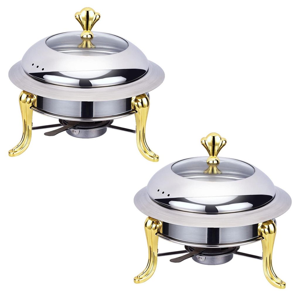 YIEOTM 2 Packed Full Size Stainless Steel Chafing Dish Buffet Set, Buffet Dining Server Dish Warming Tray for Weddings Parties Banquets Catering Events/Gold / 24CM