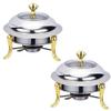 YIEOTM 2 Packed Full Size Stainless Steel Chafing Dish Buffet Set, Buffet Dining Server Dish Warming Tray for Weddings Parties Banquets Catering Events/Gold / 24CM view 1