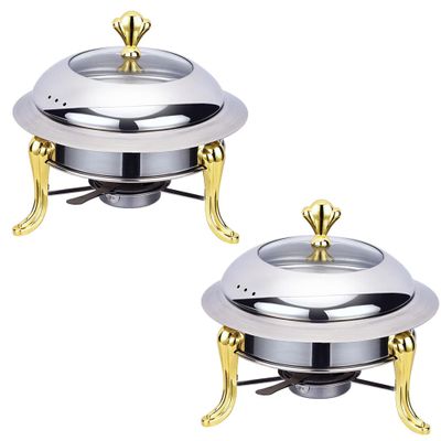 YIEOTM 2 Packed Full Size Stainless Steel Chafing Dish Buffet Set, Buffet Dining Server Dish Warming Tray for Weddings Parties Banquets Catering Events/Gold / 18CM