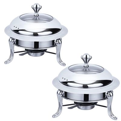 YIEOTM 2 Packed Full Size Stainless Steel Chafing Dish Buffet Set, Buffet Dining Server Dish Warming Tray for Weddings Parties Banquets Catering Events/Silver / 24CM