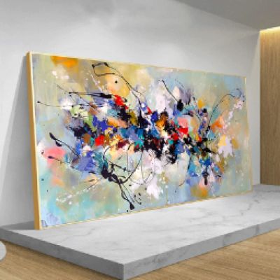 Abstract Colorful Graffiti Painting with Gold Frame Modern Art Oversized Prints Wall Art Pictures For Living Room Home Decor Ready to Hang 86x193cm/34x76in Gold Frame