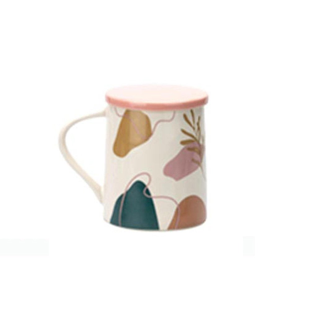 Coffee Mugs Ceramic Couple Water Cup Coffee Cup Large Capacity Office Mug with Lid 13.5OZ(Pink/Black) Mug Set (Color : Pink)