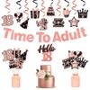WATINC 42pcs 18th Glitter Rose Gold Birthday Banner Party Decoration, Time to Adult Hanging Garland Swirls Signs for 18 Years Old Girls Bday Party Favor, Rose Gold Cake Topper Centerpieces Table Decor view 1