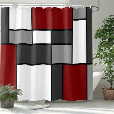 ZFUNCING Shower Curtain for Bathroom Abstract Geometric Color Block Modern Art Waterproof Bath Curtains Grommet Shower Curtains with Hooks for Bathtubs Toilet Decor Minimalist White Red Grey