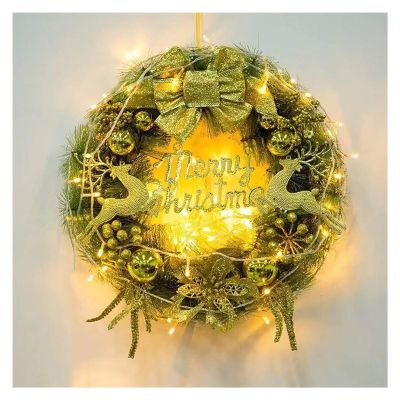 MESURG 16" Prelit Christmas Wreath Decor for Front Door,Christmas Wreath with Lights Winter Wreath,Outdoor Lighted Christmas Wreaths,Artificial Christmas Decoration Door Hangings Wreath